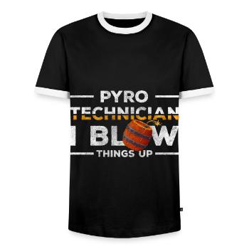 Pyro Colorful Burning Safety - Men's Ringer Shirt - black/white - Front - AI Model Female 172 light (172cm) & AI Model Male 178 light (178cm)