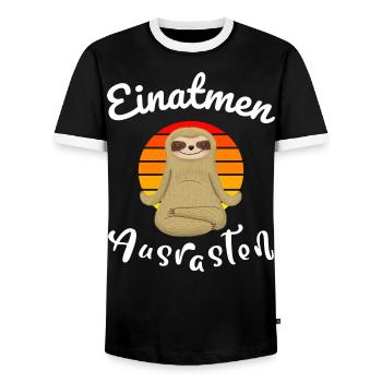Einatmen Ausrasten Yoga Faultier - Männer Kontrast-T-Shirt - Schwarz/Weiß - Vorne - AI Model Female 172 light (172cm) & AI Model Male 178 light (178cm)