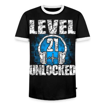 Level 21 Unlocked Birthday Gift 21 Years - Men's Ringer Shirt - black/white - Front - AI Model Female 172 light (172cm) & AI Model Male 178 light (178cm)