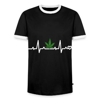 Cannabis Leaf ECG - Men's Ringer Shirt - black/white - Front - AI Model Female 172 light (172cm) & AI Model Male 178 light (178cm)