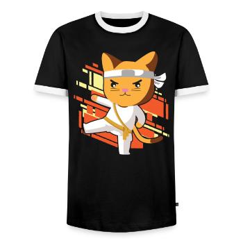 Karate Katze - Männer Kontrast-T-Shirt - Schwarz/Weiß - Vorne - AI Model Female 172 light (172cm) & AI Model Male 178 light (178cm)
