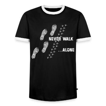 never walk alone wellensittich huhn - Männer Kontrast-T-Shirt - Schwarz/Weiß - Vorne - AI Model Female 172 light (172cm) & AI Model Male 178 light (178cm)