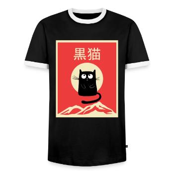 Chat noir Kawaii Kanji japonais - T-shirt contrasté Homme - noir/blanc - Devant - AI Model Female 172 light (172cm) & AI Model Male 178 light (178cm)