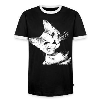 Cat Cat Motif Cat's Head Sweet Weird Ladies - Men's Ringer Shirt - black/white - Front - AI Model Female 172 light (172cm) & AI Model Male 178 light (178cm)