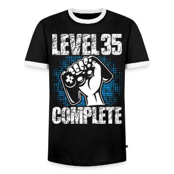 Level 35 Complete Geburtstagsgeschenk 35 Jahre - Männer Kontrast-T-Shirt - Schwarz/Weiß - Vorne - AI Model Female 172 light (172cm) & AI Model Male 178 light (178cm)