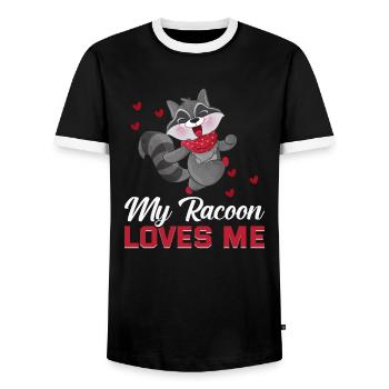 My raccoon loves me - Men's Ringer Shirt - black/white - Front - AI Model Female 172 light (172cm) & AI Model Male 178 light (178cm)