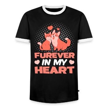 FureverIn My Heart Dog Love Dogs Puppies Cat - Men's Ringer Shirt - black/white - Front - AI Model Female 172 light (172cm) & AI Model Male 178 light (178cm)