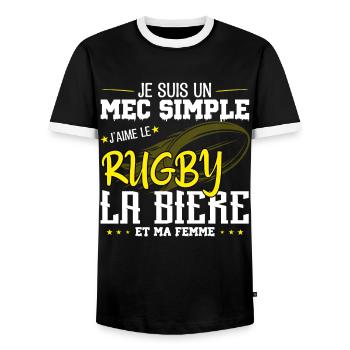 Je suis un Mec simple j'aime rugby et la bière - T-shirt contrasté Homme - noir/blanc - Devant - AI Model Female 172 light (172cm) & AI Model Male 178 light (178cm)