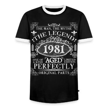 1981 Legend | Vintage Aged Perfectly 1981 - Männer Kontrast-T-Shirt - Schwarz/Weiß - Vorne - AI Model Female 172 light (172cm) & AI Model Male 178 light (178cm)