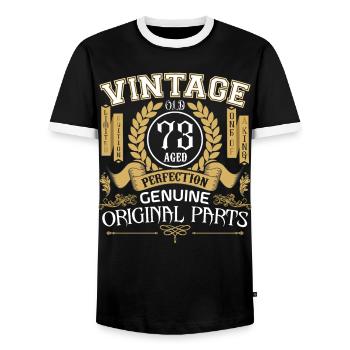 Vintage 73 years old - birthday gift 73 years old - Men's Ringer Shirt - black/white - Front - AI Model Female 172 light (172cm) & AI Model Male 178 light (178cm)