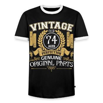 Vintage 74 years - birthday gift 74 years - Men's Ringer Shirt - black/white - Front - AI Model Female 172 light (172cm) & AI Model Male 178 light (178cm)
