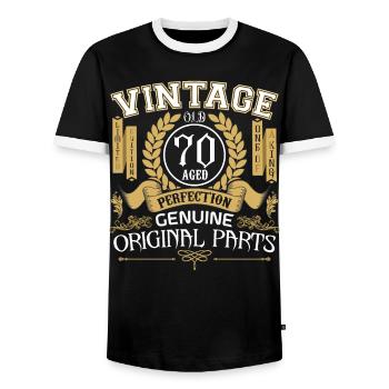 Vintage 70 years - birthday gift 70 years - Men's Ringer Shirt - black/white - Front - AI Model Female 172 light (172cm) & AI Model Male 178 light (178cm)
