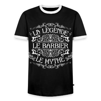 Barbier | meilleur Barbier | la légende le mythe - T-shirt contrasté Homme - noir/blanc - Devant - AI Model Female 172 light (172cm) & AI Model Male 178 light (178cm)