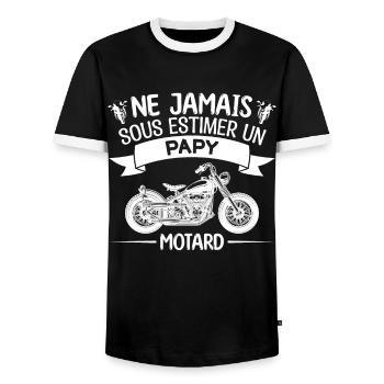 papy motard | cadeau papy motard moto - T-shirt contrasté Homme - noir/blanc - Devant - AI Model Female 172 light (172cm) & AI Model Male 178 light (178cm)