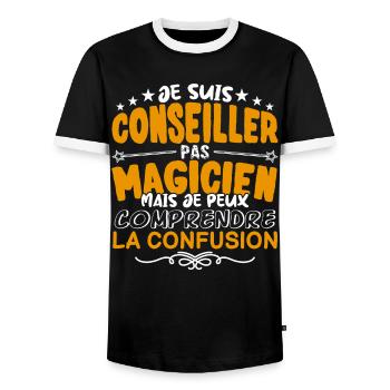 Conseiller | Conseiller pas Magicien | Meilleur Co - T-shirt contrasté Homme - noir/blanc - Devant - AI Model Female 172 light (172cm) & AI Model Male 178 light (178cm)