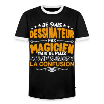 Dessinateur | Dessinateur pas Magicien | Meilleur - T-shirt contrasté Homme - noir/blanc - Devant - AI Model Female 172 light (172cm) & AI Model Male 178 light (178cm)