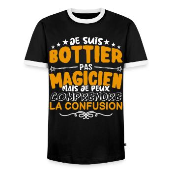 Bottier | Bottier pas Magicien | Meilleur Bottier - T-shirt contrasté Homme - noir/blanc - Devant - AI Model Female 172 light (172cm) & AI Model Male 178 light (178cm)