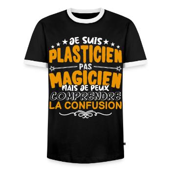 Plasticien | Plasticien pas Magicien | Meilleur Pl - T-shirt contrasté Homme - noir/blanc - Devant - AI Model Female 172 light (172cm) & AI Model Male 178 light (178cm)