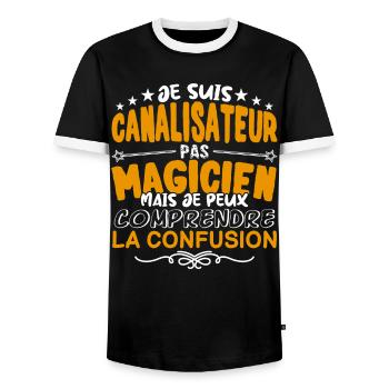 Canalisateur | Canalisateur pas Magicien | Meilleu - T-shirt contrasté Homme - noir/blanc - Devant - AI Model Female 172 light (172cm) & AI Model Male 178 light (178cm)