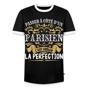 Le Meilleur Parisien | Parisien à la perfection - T-shirt contrasté Homme - noir/blanc - Devant - AI Model Female 172 light (172cm) & AI Model Male 178 light (178cm)