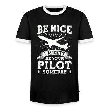 Sei Nett, Eines Tages Bin Ich Dein Pilot Witzig - Männer Kontrast-T-Shirt - Schwarz/Weiß - Vorne - AI Model Female 172 light (172cm) & AI Model Male 178 light (178cm)