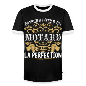 Le Meilleur Motard | Motard à la perfection - T-shirt contrasté Homme - noir/blanc - Devant - AI Model Female 172 light (172cm) & AI Model Male 178 light (178cm)