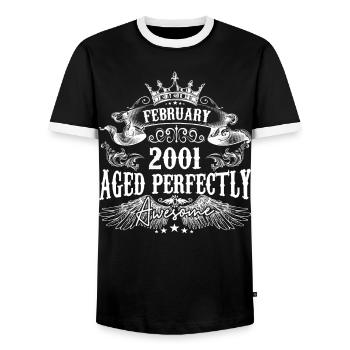 2001 | February 2001 birthday Aged Perfectly - Men's Ringer Shirt - black/white - Front - AI Model Female 172 light (172cm) & AI Model Male 178 light (178cm)