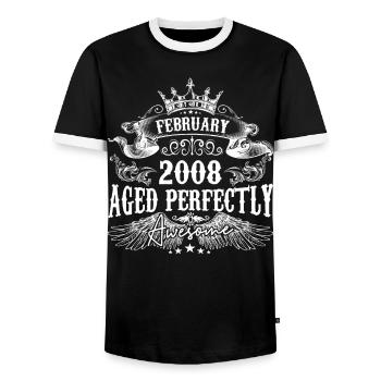2008 | Februar 2008 Geburtstag Perfekt gealtert - Männer Kontrast-T-Shirt - Schwarz/Weiß - Vorne - AI Model Female 172 light (172cm) & AI Model Male 178 light (178cm)