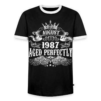 1987 | August 1987 birthday Aged Perfectly - T-shirt contrasté Homme - noir/blanc - Devant - AI Model Female 172 light (172cm) & AI Model Male 178 light (178cm)