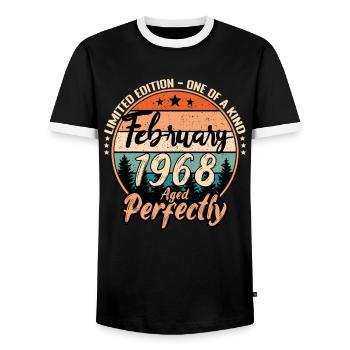 Février 1968 anniversaire 1968 légendes Février - T-shirt contrasté Homme - noir/blanc - Devant - AI Model Female 172 light (172cm) & AI Model Male 178 light (178cm)