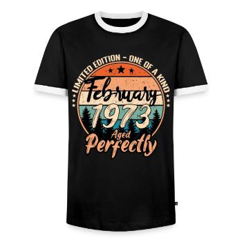 Février 1973 anniversaire 1973 légendes Février - T-shirt contrasté Homme - noir/blanc - Devant - AI Model Female 172 light (172cm) & AI Model Male 178 light (178cm)