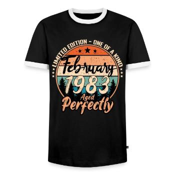 Février 1983 anniversaire 1983 légendes Février - T-shirt contrasté Homme - noir/blanc - Devant - AI Model Female 172 light (172cm) & AI Model Male 178 light (178cm)
