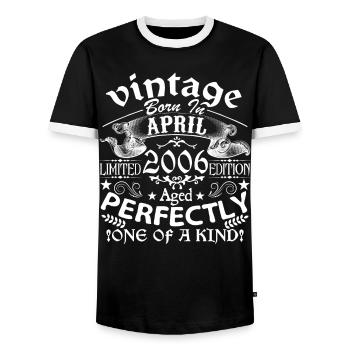 April 2006 | anniversary 2006 Vintage April - Men's Ringer Shirt - black/white - Front - AI Model Female 172 light (172cm) & AI Model Male 178 light (178cm)