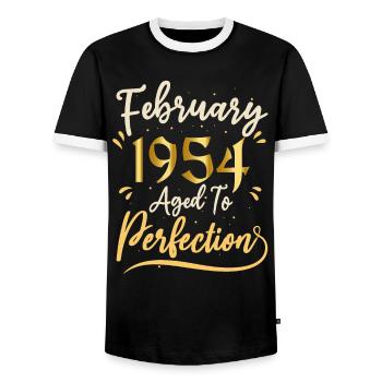 Februar 1954 Februar in Perfektion gealtert 1954 - Männer Kontrast-T-Shirt - Schwarz/Weiß - Vorne - AI Model Female 172 light (172cm) & AI Model Male 178 light (178cm)