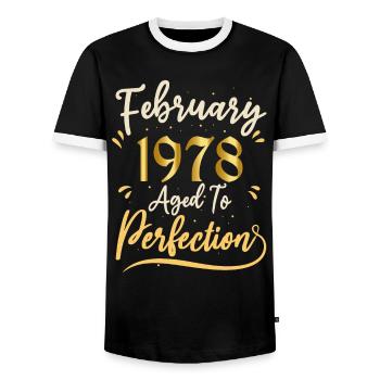Februar 1978 Februar in Perfektion gealtert 1978 - Männer Kontrast-T-Shirt - Schwarz/Weiß - Vorne - AI Model Female 172 light (172cm) & AI Model Male 178 light (178cm)