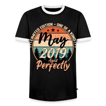 May 2019 anniversary 2019 legends May - Men's Ringer Shirt - black/white - Front - AI Model Female 172 light (172cm) & AI Model Male 178 light (178cm)