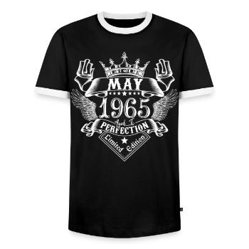 May 1965 | May 1965 anniversary 1965 - Men's Ringer Shirt - black/white - Front - AI Model Female 172 light (172cm) & AI Model Male 178 light (178cm)
