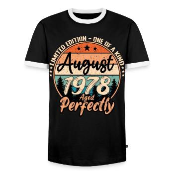 August 1978 anniversary 1978 legends August - Men's Ringer Shirt - black/white - Front - AI Model Female 172 light (172cm) & AI Model Male 178 light (178cm)