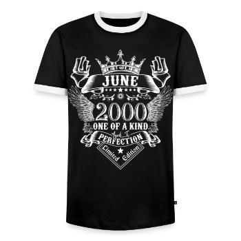 Juin 2000 anniversaire Juin 2000 Juin - T-shirt contrasté Homme - noir/blanc - Devant - AI Model Female 172 light (172cm) & AI Model Male 178 light (178cm)