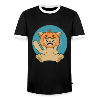 PUMPKIN CAT Halloween Apocalypse Horror Sweet - Men's Ringer Shirt - black/white - Front - AI Model Female 172 light (172cm) & AI Model Male 178 light (178cm)