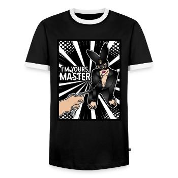 EROTIC GIRL SEXY SOUMISSION BONDAGE MASTER - T-shirt contrasté Homme - noir/blanc - Devant - AI Model Female 172 light (172cm) & AI Model Male 178 light (178cm)