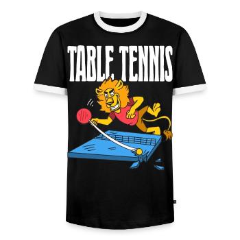 Table Tennis Lion Ping Pong Lion Outfit Table - Men's Ringer Shirt - black/white - Front - AI Model Female 172 light (172cm) & AI Model Male 178 light (178cm)