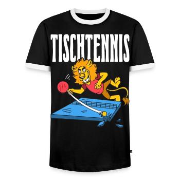 Table Tennis Lion Ping Pong Lion Outfit Table - Men's Ringer Shirt - black/white - Front - AI Model Female 172 light (172cm) & AI Model Male 178 light (178cm)