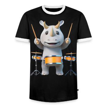 Drum-playing rhinoceros - Men's Ringer Shirt - black/white - Front - AI Model Female 172 light (172cm) & AI Model Male 178 light (178cm)