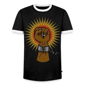 Black Power Faust - Männer Kontrast-T-Shirt - Schwarz/Weiß - Vorne - AI Model Female 172 light (172cm) & AI Model Male 178 light (178cm)
