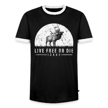Live Free or Die Idaho Hiking - Men's Ringer Shirt - black/white - Front - AI Model Female 172 light (172cm) & AI Model Male 178 light (178cm)