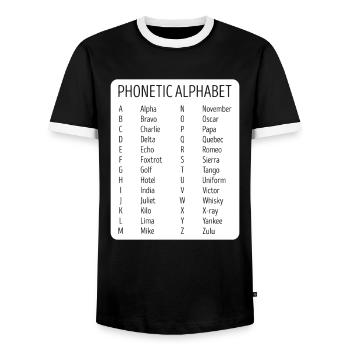 Airplane Pilot Air Traffic Controller Phonetic - Men's Ringer Shirt - black/white - Front - AI Model Female 172 light (172cm) & AI Model Male 178 light (178cm)