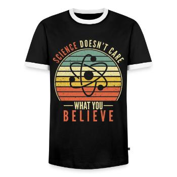 Science Doesn't Care What You Believe Science - Men's Ringer Shirt - black/white - Front - AI Model Female 172 light (172cm) & AI Model Male 178 light (178cm)