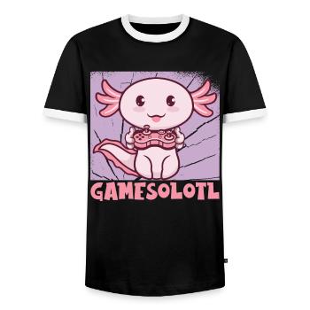 Gamesolotl Cute Kawaii Axolotl - Men's Ringer Shirt - black/white - Front - AI Model Female 172 light (172cm) & AI Model Male 178 light (178cm)