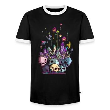 Magic Mushrooms Chrystal Skull Gems Fantasy - Men's Ringer Shirt - black/white - Front - AI Model Female 172 light (172cm) & AI Model Male 178 light (178cm)